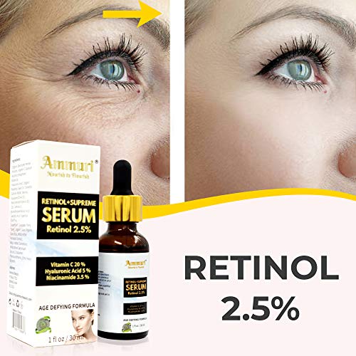 Retinol + Supreme Serum 2.5% Vitamin C 20% with Hyaluronic Acid & Vitamin E, Face Serum, for Wrinkles, 5% Niacinamide 3.5% Anti-Aging Skin Repair, Supercharged Face Serum