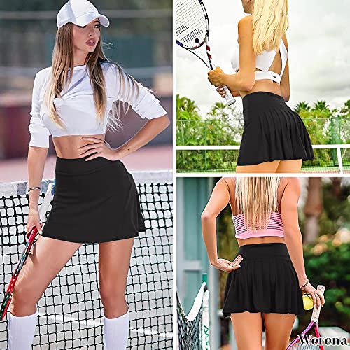 Women's Pleated Tennis Skirt with Shorts Pockets Athletic Golf Skort Activewear Sport Workout Running Skirt High Waist (Black,L)