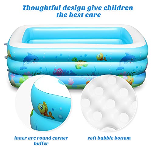 Ucradle Paddling Pool for Toddlers Kids,Rectangle Inflatable Swimming Pool for Kids,Baby Paddling Pool for Garden Backyard Outdoor,Easy to Inflate,143 cm x 106 cm x 48 cm