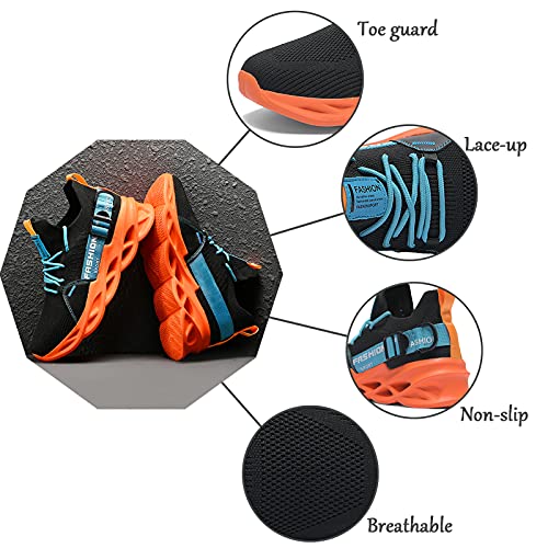 Men Women Walking Trainers Light Running Breathable Tennis Casual Gym Slip On Blade Shoes Fashion Sneakers Comfortable Athletic Fitness Sport Shoes for JoggingG133 Black Orange 39