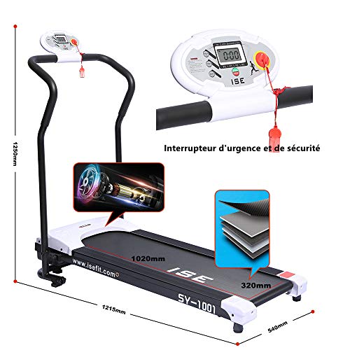 ISE Folding Electric Treadmill, Motorized 10 km/h, DC 750W Motor, Silent, Driving System, Ideal for Home/Office, SY-1001