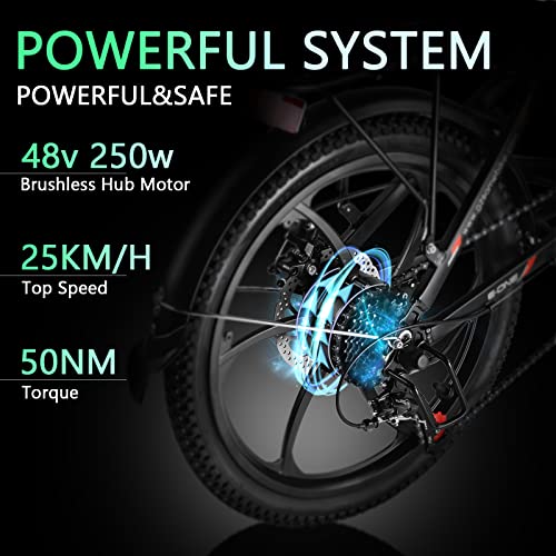 Rymic Folding 20'' Electric City Bike, with Removable 48V 10.4Ah Lithium Battery for Adults, 7 Speed Shifter Electric Bicycle Handle LCD Meter Quick Delivery (Black)