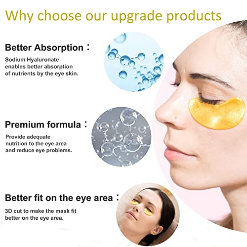 24K Gold Eye Bags Remover Masks, 30 Pairs Under Eye Patches Skincare, Natural Gel Collagen Eye Treatment Masks for Under Eye Wrinkles, Under-eye, Dark Circles, Hydrating, Puffy Eyes (30 pair)