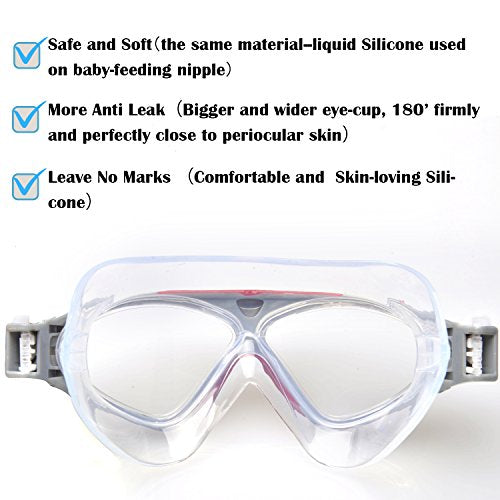 Swimming Goggles,Adult Swim Goggles Anti Fog No Leakage Clear Vision UV Protection Anti Slip Easy to Adjust Comfortable Silicone Skirt,Professional Swim Goggles for Men and Women (Red/Clear lens)