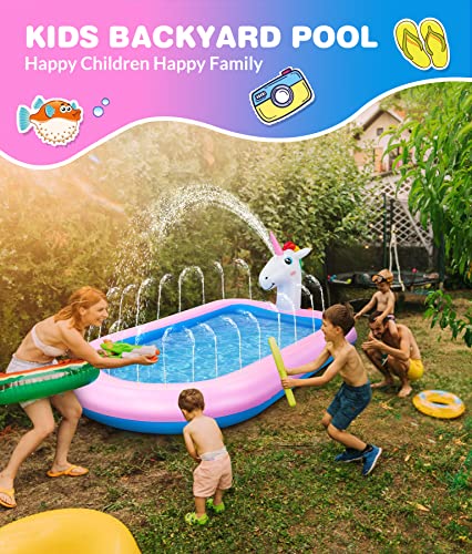 Inflatable 3 in 1 Unicorn Baby Splash Paddling Pool | Sprinkler Water Pool Spray Pool | Children's Pool for Summer Outdoor Garden Family Party Backyard Swimming Gifts 68 x 41 x 18 Inch