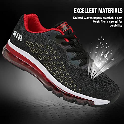 Women Men Running Shoes Sports Trainers Air Cushion Shock Absorbing Casual Walking Gym Jogging Fitness Athletic Sneakers, 6.5 UK 40 EU, Fa2 BlackRed