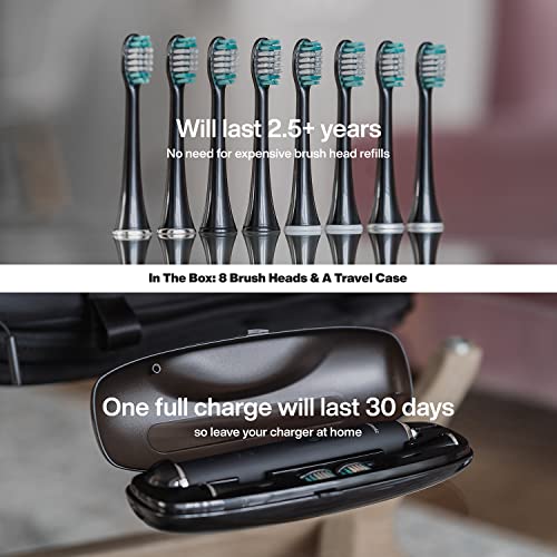 Aquasonic Black Series Ultra Whitening Toothbrush ADA Accepted Electric Toothbrush - 8 Brush Heads & Travel Case - Wireless Charging - 4 Modes w Smart Timer - Sonic Electric