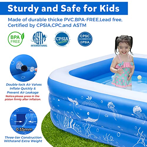 Inflatable Pool,Swimming Pool for Kids, Blow Up Kiddie Lounge Pool with Shark Sprinkler ,Outdoor Backyard Park for Kids Adults Toddlers Age 3+ Water Toys