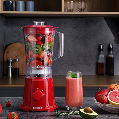 COMFEE' Blender Smoothie Maker, 1.5 Litre Blender Mixer Food Processor, 600W Red