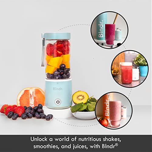 Blndr | Portable, Rechargeable Blender & Smoothie Maker | 420ml Capacity, 6 Stainless Steel Blades, 4000mAH Battery (Aqua Blue)