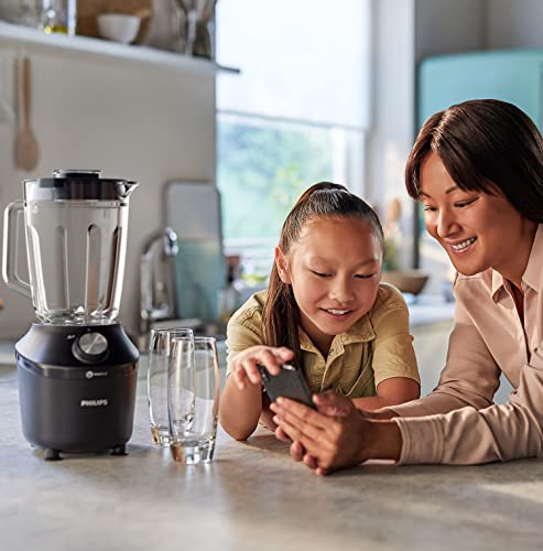 Philips Domestic Appliances blender 3000 series, pro blend system, 2l maximum capacity, 1.25l effective capacity, 600 w, 2 speed settings and pulse, glass jar, black, HR2291/01