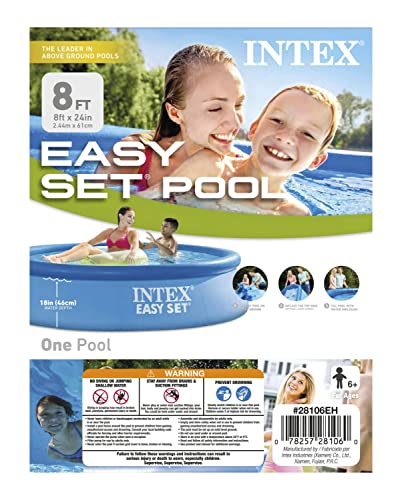 Intex 28106EH 8 ft X 24 Inch Easy Set Inflatable Puncture Resistant Circular Above Ground Portable Outdoor Family Swimming Pool, Blue