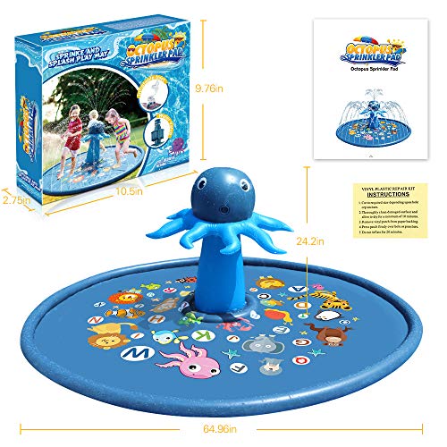 Baztoy Splash Pad, Large (160x160CM) Sprinkler Play Pad for Toddlers, Kids Toys Inflatable Water Sprinkler Pad Small Pool Outdoor Garden Water Toys Summer Water Games Activities Gifts for Boys Girls