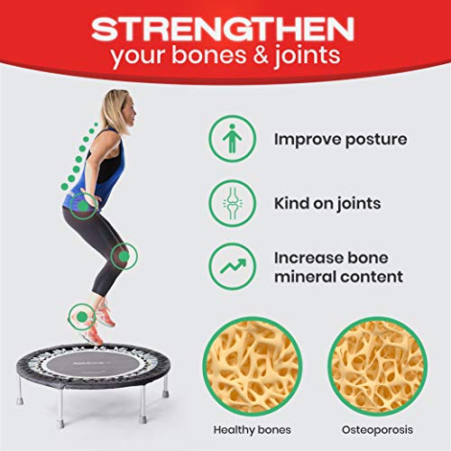 Voted Best Pro Rebounder Trampoline at Home, Gym & Physio Clinics | Robust & Very Low Impact | | 40’’ Mini Exercise Trampoline for Adults Includes Handle Bar, DVDs Online Workouts & Resistance Bands