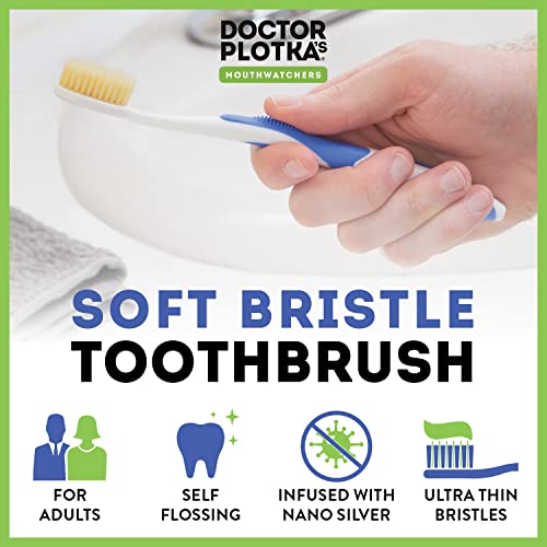 Doctor Plotka's Mouthwatchers Antimicrobial Floss Bristle Silver Toothbrush, Adult, 4 Pack