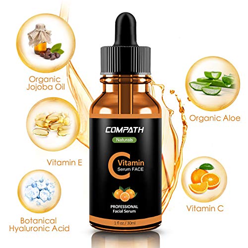 Vitamin C Serum Face, with Hyaluronic Acid, Vitamin E, Compath 20% Vitamin C Natural&Organic Serum, Restore&Boost Collagen, Anti Wrinkle, Firming, Dark Circle, Fine Line&Sun Damage Corrector (30ml)