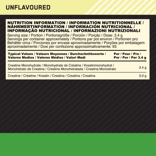 Optimum Nutrition Micronised Creatine Powder, Creatine Monohydrate Powder for Performance, Unflavoured, 93 Servings, 317 g, Packaging May Vary