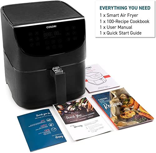 COSORI 5.5L Smart Air Fryer Oven, 200 Recipes(Cookbook & Online), APP Control, Square & Removable Basket, 13 Cooking Functions, Roast, Bake, Reheat, Dishwasher Safe, Black