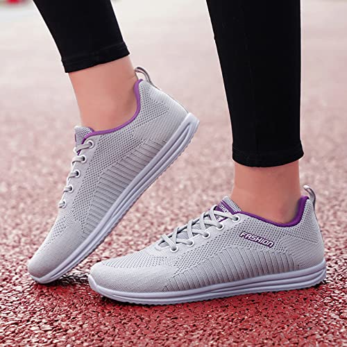 TEELONG Women Slip On Loafers Sports Runing Shoes Breathable Mesh Fashion Outdoor Sneakers Women Shoes Lace-Up Women's Sneakers Grey