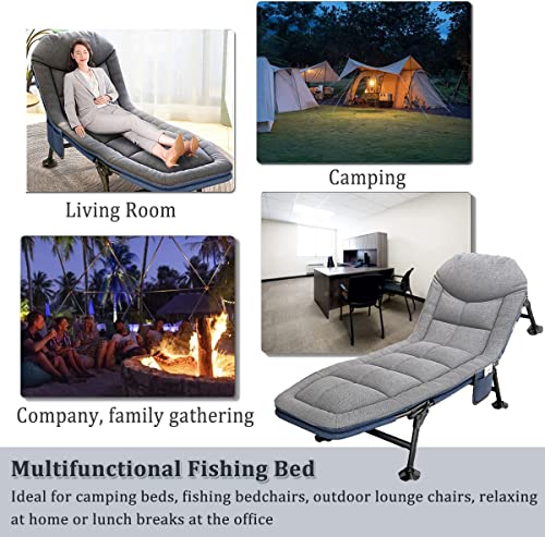 PERRTWDLF 2023 Garden Sun Loungers - Reclining Garden Chairs, Fishing Bedchair, Carp Fishing Chair with Side Pocket and Mattress, Adjustable 5 Gears Outdoor Portable Sunloungers for Patio Beach Pool