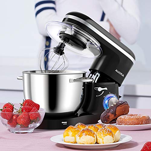 Aucma Stand Mixer, 6.2L Food Mixers for Baking, Electric Kitchen Mixers with Bowl, Dough Hook, Wire Whip & Beater (6.2L, Black)