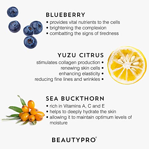 BEAUTYPRO VITAMIN C Brightening Daily Serum For Face 10% Face Serum 30ml | 100% Plant Based Skincare Serum | Firming, Hydrating, & Energising | Blueberry, Yuzu Citrus, & Sea Buckthorn |