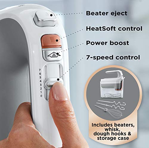 Breville HeatSoft Electric Hand Mixer | Warms Butter for Better Results | 7 Speed Hand Whisk | Includes Whisk, Beaters, Dough Hooks & Storage Case [VFM021]