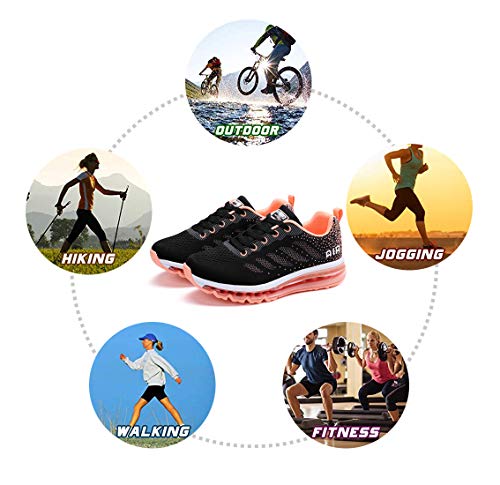 Men Women Shock Absorbing Air Running Shoes Trainers for Multi Sport Athletic Jogging Fitness Black Orange 38