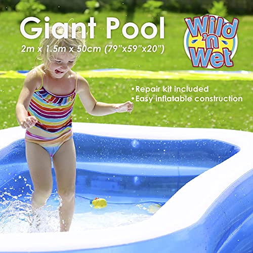 VFM - 2m Family Paddling Pool PVC Inflatable Giant Capacity Swimming Super Fun For Kids Holiday Summer Garden Swim Splash With Repair Kit- Wild 'n Wet