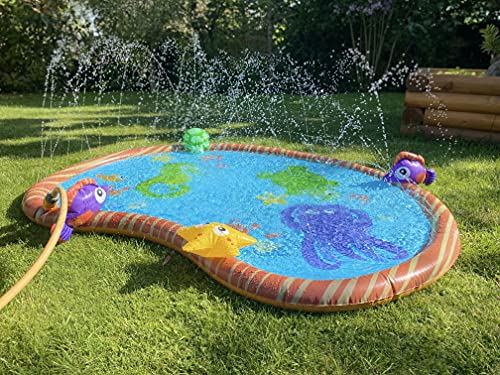 Sprinkler Pad Water Play Mat Durable Portable Inflatable Sprinkler Pad Sprinkle and Splash Wading Pool Summer Essential Spray Toys for Kids Outdoor Garden Family Activities Sea Life PVC Mat Paddling