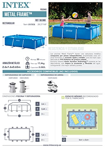 Intex Small Family Frame Pool 2.6m x 1.6m x 0.65m #28271, Blue