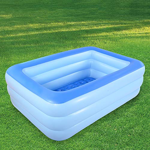 Inflatable Paddling pool, 208cm Giant Inflatable Deep Pool, Family Rectangle Swimming Pool with Inflatable Soft Floor for Backyard, Garden, Indoor (Blue)