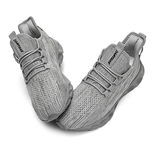 CAIQDM Mens Trainers Running Shoes Leisure Sneakers Mesh Walking Gym Tennis Shoes Lightweight Breathable Sports Outdoor Fitness Jogging Grey 9 UK