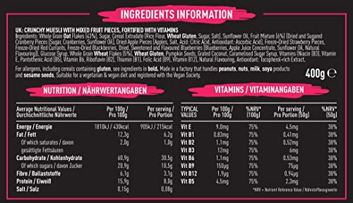 FUEL10K Protein Boosted, Chunky Granola, Super Berry, 6 x 400 Gram Box - High Fibre, Vitamin Boosted, Vegan Cereal with Mixed Fruit Pieces, Jumbo Oats & Pumpkin Seeds