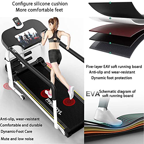 ZYQDRZ Three-In-One Foldable Manual Treadmill, Aerobic Mechanical Treadmill, Silent Treadmill with Extended Armrests, Household Mechanical Walking Machine,White