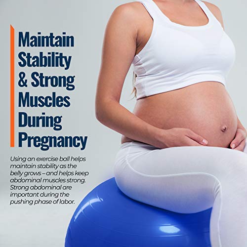 Yoga Ball Chair - Exercise Ball & Stability Ring. For Pregnancy, Balance, Pilates or Birthing Therapy. Use at Office, Gym or Home. Anti-Burst and Anti-Slip Premium Grade (65cm, Regal Blue)