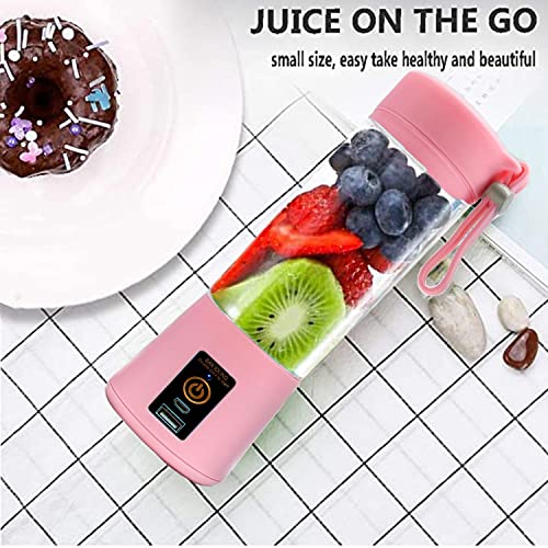 Portable Blender-13Oz Smoothie Blender, Blender Bottle for Shakes and Smoothies,Upgrade The 6-Blade Mini Blender with Usb Interface, Portable Blender Bottle for Travel, Kitchen and Camping (Pink)