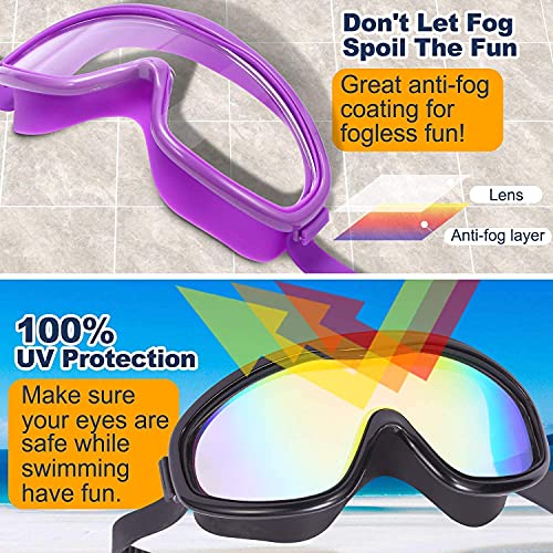 EasYoung Adult Swim Goggles, Pack of 2 No Leaking Swimming Goggles Anti-Fog UV Protection, Wide Vision Swim Glasses with Nose Clips Ear Plugs for Men Women Youth, Over 15