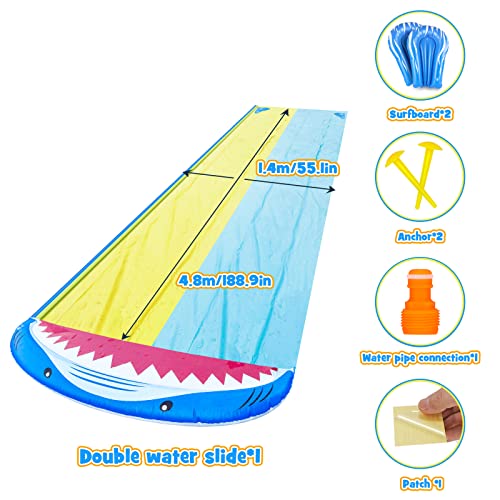 Innedu Water Slip and Slide 4.8 x 1.4 m, Double Racing Slip and Slide, Inflatable Slip and Slide with 2 Extra Sliders, Summer Outdoor Toys Pool Toys for Garden and Lawn