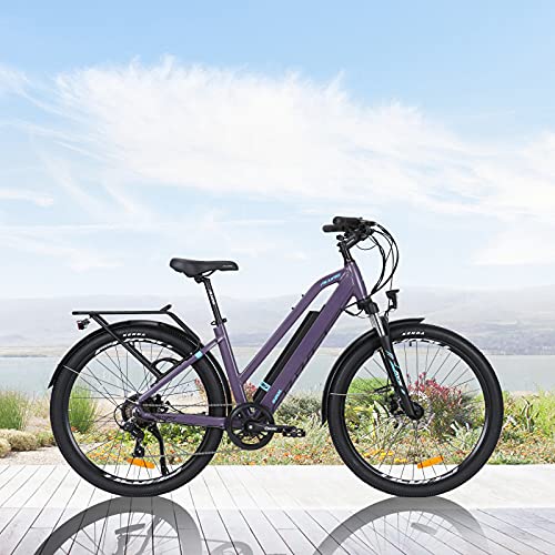 Hyuhome Electric Bikes for Adult Mens Women,27.5" E-MTB Bicycles Full Terrain 36V 12.5Ah Mountain Ebikes,BAFANG Motor Shimano 7-Speed Double Disc Brakes for Outdoor Commuter (Purple, 820L)