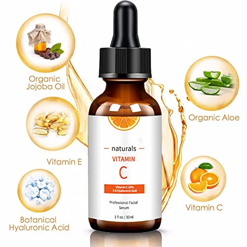 Vitamin C Serum Face Serum, With Hyaluronic Acid,Vitamin E,20% Vitamin C, Skin Care For Hydrate, Brightening, Dark Spot Remover For Face, Organic & Vegan Formula – Restore&Boost Collagen (30ml)