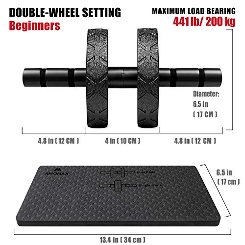 Amonax Convertible Ab Wheel Roller with Large Knee Mat for Core Abs Rollout Exercise. Double Wheel Set with Dual Fitness Strength Training Modes at Gym or Home