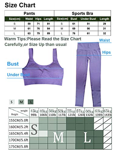 Buscando Ribbed Gym Sets for Women 2 Piece High Waist Seamless Yoga Leggings+Sports Bras Womens Workout Tracksuits Activewear Sets(Brown, Medium)