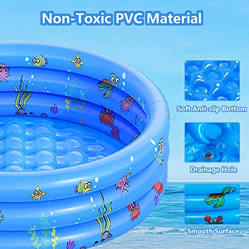 WAIZHIUA 100x40cm Paddling Pools for Kids 3 Ring Inflatable Baby Swimming Pool with Inflatable Safety Floor for Toddlers Children Family Outdoor Garden Backyard Water Game