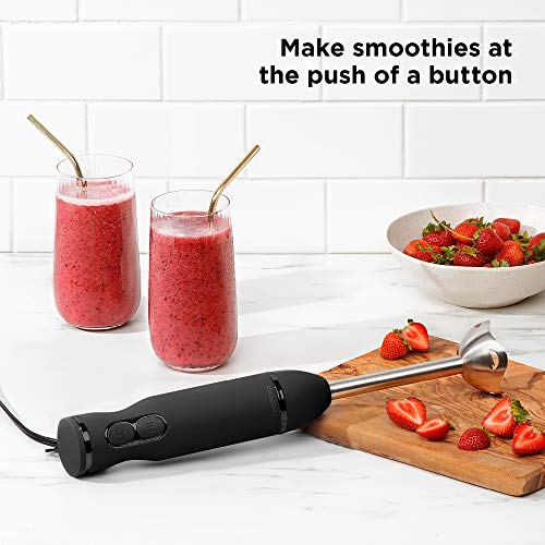 Chefman Immersion Blender, 800W Hand Blender with Stainless Steel Blades, Powerful Electric Ice Crushing, 2-speed Control Handheld Food Mixer, Purées, Smoothies, Shakes, Sauces & Soups, Black