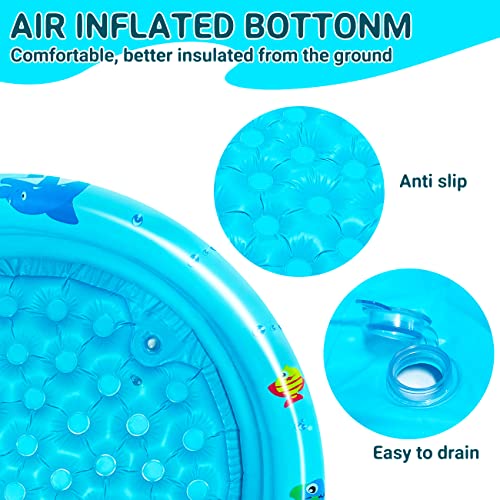 Jiosdo Paddling Pool, Ø120x27cm Inflatable Baby Pool Kids Swimming Pool with Soft Inflatable Floor for Outdoor Garden Backyard Summer Water Toy for Toddlers Children, Free Air Pump (Blue)