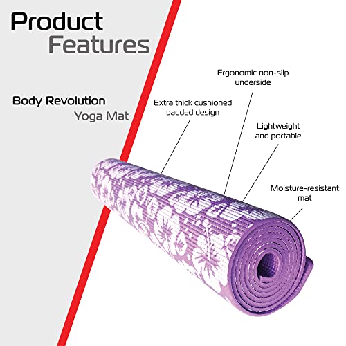 Non-Slip Yoga Mat - Multi-Purpose Non-Slip Gym Mat for Pilates- Home Gym Equipment for Strength Training and Exercise by Body Revolution - Floral Pattern