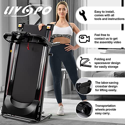 LIVSPO Folding Treadmill with Incline 2.5HP 12KM/H Electric Treadmill for Home Foldable Bluetooth Music Cup Holder Heart Rate Sensor Walking Running Machine for Indoor Home Gym Exercise Fitness…