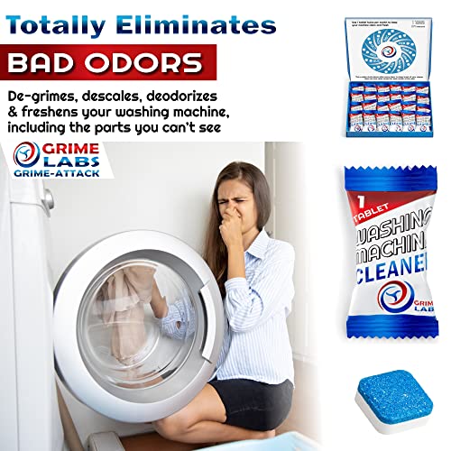 GRIME LABS Washing Machine Cleaner Tablets - Washer Cleaner Tub Deep Cleaning Tabs for Front Loader and Top Load Household HE Wash Cleaners - Laundry Supplies Descaler Deodoriser Odor Remover