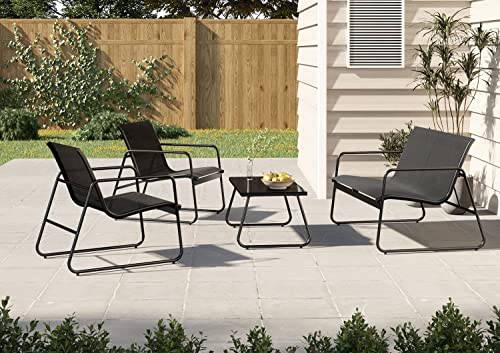 Grand patio Garden Furniture Sets 4 Pieces, Garden Table and Chairs, Textilene Material, Waterproof, Breathable, Patio Conversation Sets for Outdoor, Backyard, Poolside (Black)